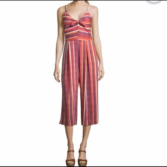 Eyeshadow purple/orange/cream striped romper-L  - Picture 1 of 8